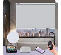 Graywind Customized Smart Roller Blinds Blackout, Vinyl Waterproof Electric Windows Blinds Compatible with Alexa Google, Rechargeable Motorised Roller Shades with Remote, White