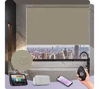 Graywind Customized Smart Roller Blinds Blackout, Vinyl Waterproof Electric Windows Blinds Compatible with Alexa Google, Rechargeable Motorised Roller Shades with Remote, Coffee