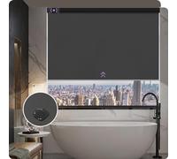 Graywind Customized Smart Roller Blinds Blackout, Vinyl Waterproof Electric Windows Blinds Compatible with Alexa Google, Rechargeable Motorised Roller Shades with Remote, Dark Grey