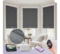 Graywind Customized Smart Roman Blinds Blackout, Rechargeable Motorized Window Blinds Compatible with Alexa Google, Remote Control Electric Roman Shades Plain Fold, Black