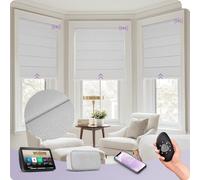 Graywind Customized Smart Roman Blinds Blackout, Rechargeable Motorized Window Blinds Compatible with Alexa Google, Remote Control Electric Roman Shades Plain Fold, Grey