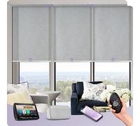 Graywind Customized Smart Semi Sheer Roller Blinds, Rechargeable Electric Light Filtering Blinds for Windows Compatible with Alexa Google, Cordless Motorized Shades with Remote, Jacquard Grey