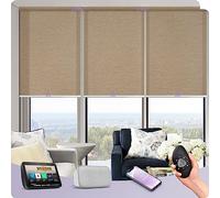 Graywind Customized Smart Semi Sheer Roller Blinds, Rechargeable Electric Light Filtering Blinds for Windows Compatible with Alexa Google, Cordless Motorized Shades with Remote, Jacquard Coffe