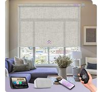 Graywind Customized Smart Semi Sheer Roller Blinds, Wifi Hardwired Electric Light Filtering Blinds for Windows Compatible with Alexa Google, Cordless Motorized Shades with Remote, Linen Beige
