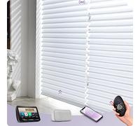 Graywind Customized Smart Shangrila Blinds with Rechargeable Motor, Light Filtering Electric Roller Blinds With Remote Control, Privacy Motorised Shades Compatible Alexa Google, 2.56" Wider White