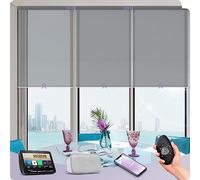 Graywind Customized Smart Solar Blinds, Fireproof Electric Roller Blinds Compatible With Alexa Google, Rechargeable Motorized Window Shades with Remote for Home Office Patio, 5% Openness Grey