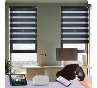 Graywind Electric Smart Zebra Blinds, 100% Blackout or Translucent Dual-Layer Privacy Control, Motorised Day Night Blinds, Made to Measure, Rechargeable with Remote, Alexa Google Compatible, Charcoal