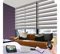 Graywind Rechargeable Smart Zebra Blinds, Customized Dual Layer Electric Day Night Compatible With Alexa Google, Privacy Protection Motorised for Window Smart Home, Gradient Brown
