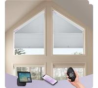 Graywind Smart Angled Cellular Blinds Compatible with Alexa Google, Motorized Right Trapezoid Honeycomb Shades Solar Powered, Customized Electric Pleated for Odd-Shaped Window, Blackout White