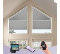 Graywind Smart Angled Cellular Blinds Compatible with Alexa Google, Motorized Right Trapezoid Honeycomb Shades Solar Powered, Customized Electric Pleated for Odd-Shaped Window, Blackout Light Grey