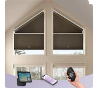 Graywind Smart Angled Cellular Blinds Compatible with Alexa Google, Motorized Right Trapezoid Honeycomb Shades Solar Powered, Customized Electric Pleated for Odd-Shaped Window, Blackout Brown