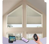 Graywind Smart Angled Cellular Blinds Compatible with Alexa Google, Motorized Right Trapezoid Honeycomb Shades Solar Powered, Customized Electric Pleated for Odd-Shaped Window, Blackout Beige