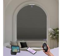 Graywind Smart Arched Blinds Compatible with Alexa Google Motorized Elongated Perfect Arch Shades Solar Powered, Customized Electric Pleated Blinds for Odd-Shaped Window, Blackout Dark Grey