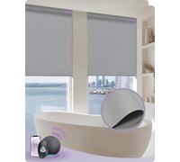 Graywind Smart Blinds Work with Alexa, Waterproof Motorized 100% Blackout Shades with Zigbee Motor, Customized Automatic Electric Window Blinds with Remote Control, Light Grey