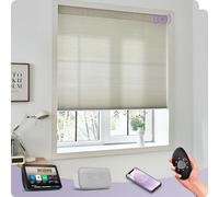 Graywind Smart Custom Cellular Blinds Compatible with Alexa Google, 60% Blackout Rechargeable Motorized Single-Cell Honeycomb Window Shades, Thermal Privacy Remote Pleated Blinds, Melange Beige