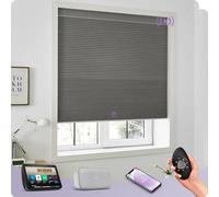 Graywind Smart Custom Cellular Blinds Compatible with Alexa Google, Blackout Rechargeable Motorized Single-Cell Honeycomb Window Shades, Thermal Privacy Remote Pleated Blinds, Dark Grey