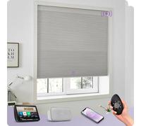 Graywind Smart Custom Cellular Blinds Compatible with Alexa Google, Blackout Rechargeable Motorized Single-Cell Honeycomb Window Shades, Thermal Privacy Remote Pleated Blinds, Light Grey