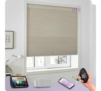 Graywind Smart Custom Cellular Blinds Compatible with Alexa Google, Blackout Rechargeable Motorized Single-Cell Honeycomb Window Shades, Thermal Privacy Remote Pleated Blinds, Beige