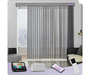 Graywind Smart Electric Motorised Vertical Blinds - 100% Blackout & Thermal Insulating, Alexa & Google Compatible, Made to Measure Track & Slats Complete Set for Windows & Patio Doors, Light Grey