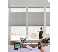 Graywind Smart Top Down Bottom Up Cellular Blinds Compatible with Alexa Google, Customized Blackout Motorized Pleated Shades for Windows, Solar Powered Electric TDBU Honeycomb Blind, Light Grey