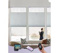 Graywind Smart Top Down Bottom Up Cellular Blinds Compatible with Alexa Google, Customized Blackout Motorized Pleated Shades for Windows, Solar Powered Electric TDBU Honeycomb Blinds, White