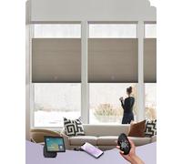Graywind Smart Top Down Bottom Up Cellular Blinds Compatible with Alexa Google, Customized Light Filtering Motorized Pleated Shades for Windows, Electric TDBU Honeycomb Blinds, Melange Coffee