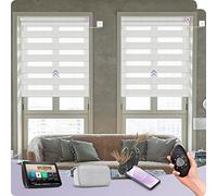 Graywind Smart Zebra Blinds, Blackout & Sheer Blend Dual Layer, Electric Day Night Blinds Compatible with Alexa Google, Privacy Protection Motorized Window Covering with Hardwired Motor, White