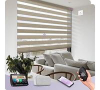 Graywind Smart Zebra Blinds, Blackout & Sheer Blend Dual Layer, Electric Day Night Blinds Compatible with Alexa Google, Privacy Protection Motorized Window Covering with Hardwired Motor, Coffe