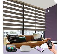 Graywind Wool-Touch Motorised Zebra Blinds, Dimout Dual-Layer Faux Wool Weave, Custom Electric Smart Day Night Blinds with Hardwired Motor, Room Darkening, Works with Alexa Google, Black Gold