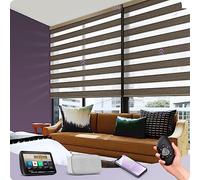 Graywind Wool-Touch Motorised Zebra Blinds, Dimout Dual-Layer Faux Wool Weave, Custom Electric Smart Day Night Blinds with Rechargeable Motor, Room Darkening, Works with Alexa Google, Black Gold
