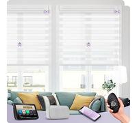 Graywind Wool-Touch Motorised Zebra Blinds, Light Filtering Dual-Layer Faux Wool Weave, Custom Electric Smart Day Night Blinds with Rechargeable Motor, Semi Sheer, Works with Alexa Google, White