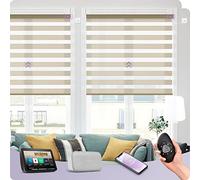 Graywind Wool-Touch Motorised Zebra Blinds, Light Filtering Dual-Layer Faux Wool Weave, Custom Electric Smart Day Night Blinds with Hardwired Motor, Semi Sheer, Works with Alexa Google, Beige