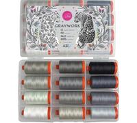 Graywork by Tula Pink by Aurifil 100% Cotton 12 Spools - Ideal for Hand Embroidery, Quilting, Topstitching, Decorative Sewing - Made in Italy