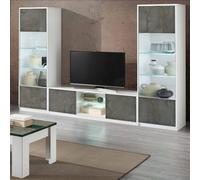graz living room set with display cabinet in white oxide and led
