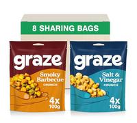 Graze - BBQ and Salt&Vinegar Snacks - Healthy Alternative for Crisps, Mixed Nuts & Pretzels -Ideal if You Love Corn, Broad Beans and Corn Hoops Mixed Savoury Vegan Snack (8x100g pack)