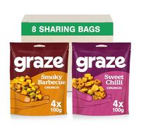 Graze - BBQ and Sweet Chilli Snacks - Healthy Alternative for Crisps, Mixed Nuts & Pretzels -Ideal if You Love Corn, Broad Beans and Corn Hoops Mixed Savoury Vegan Snacks (8x100g pack)