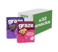 Graze - Cherry Bakewell & Cocoa Vanilla Oat Boost Bars Snacks - Made With Whole Oats and Natural Flavours - 8x4 snack bars - Total of 32 snacks