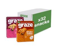 Graze - Cherry Bakewell & Sticky Toffee Oat Boost Bars Snacks - Made With Whole Oats and Natural Flavours - 8x4 snack bars -Total of 32 snacks