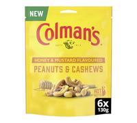Graze Colman's Honey & Mustard Flavoured mixed nuts free from artificial colours and preservatives Peanuts & Cashews source of fibre 6x 130 g