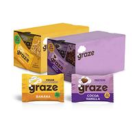 Graze Protein Oat Bars, Cocoa Vanilla (15 count) & Banana Oats(15 count) Vegan bundle, Total 30 Low Sugar Sweet Healthy snacks bars