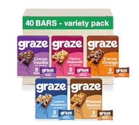 Graze Snacks-Selection - 10 Boxes, Vegan Lunchbox snacks - Packaging may vary - 40x30g of at least 45% less sugar than average Cereal bars