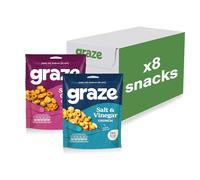 Graze - Sweet Chilli and Salt & Vinegar Snacks - Healthy Alternative for Crisps, Mixed Nuts & Pretzels -Ideal if You Love Corn, Broad Beans and Corn Hoops Mixed Savoury Vegan Snacks (8x100g)
