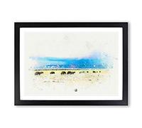 Grazing Bison in Utah in Abstract Framed Print | A2 Black Framed Wall Art | Ready to Hang | Abstract Fantasy Picture | Living Room Bedroom Lounge Office