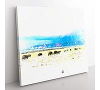 Grazing Bison in Utah in Abstract Modern Canvas Wall Art Print Ready to Hang, Framed Picture for Living Room Bedroom Home Office Décor, 35x35 cm (14x14 Inch)