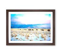 Grazing Bison in Utah Painting Framed Print | A2 Walnut Framed Wall Art | Ready to Hang | Modern Historical Picture | Living Room Bedroom Lounge Office