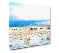 Grazing Bison in Utah Painting Modern Canvas Wall Art Print Ready to Hang, Framed Picture for Living Room Bedroom Home Office Décor, 20x20 Inch (50x50 cm)
