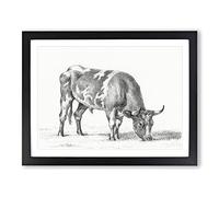 Grazing Bull By Jean Bernard Vintage Framed Wall Art Print, Ready to Hang Picture for Living Room Bedroom Home Office Décor, Black A4 (34 x 25 cm)