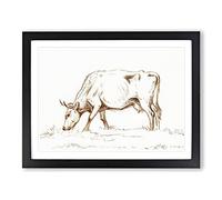 Grazing Cow By Jean Bernard Vintage Framed Print | A3 Black Framed Wall Art | Ready to Hang | Classic Animal Picture | Living Room Bedroom Lounge Office