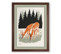 Grazing Deer in Meadow Rustic Framed Wall Art Print A1 (84.1×59.4cm) Walnut, Wall Decor for Living Room, Bedroom, Office & Home, Ready to Hang, Art Gift