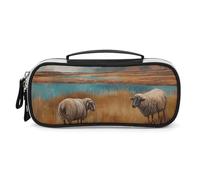 Grazing in The Fields Pencil Case with Handle, Large Capacity PU Leather Pencil Bag Office Organizer, Portable Cosmetic Bag for Travel, Home